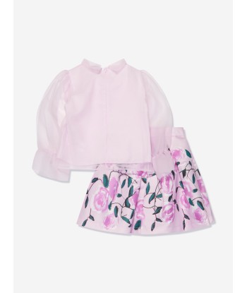 Mama Luma Girls Organza Bow Blouse And Skirt Set in Pink vente chaude votre 