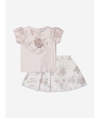 Mama Luma Girls Jacquard Blouse And Skirt Set in Gold de l' environnement