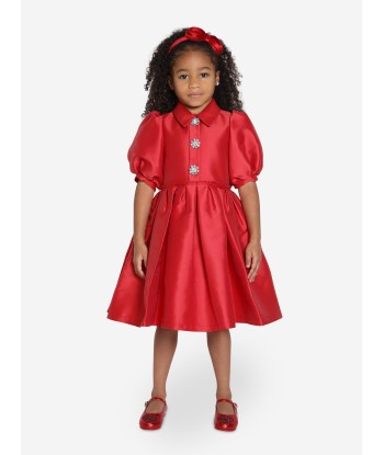 Mama Luma Girls Elegant Brooch Dress in Red la colonne vertébrale