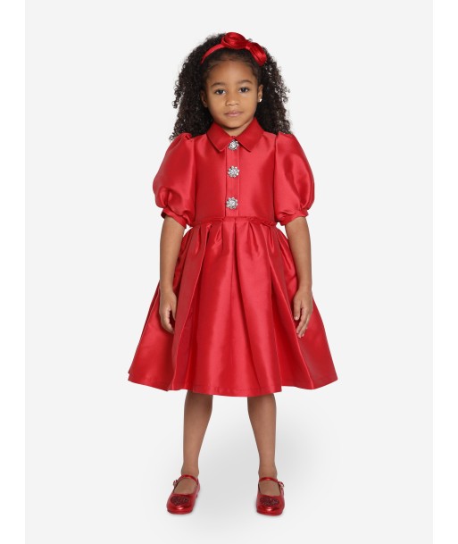 Mama Luma Girls Elegant Brooch Dress in Red la colonne vertébrale