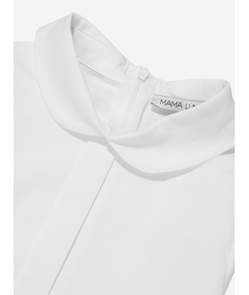 Mama Luma Girls Baby Collar Feather Blouse in White Amélioration de cerveau avec