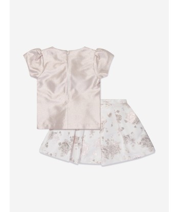 Mama Luma Girls Jacquard Blouse And Skirt Set in Gold de l' environnement