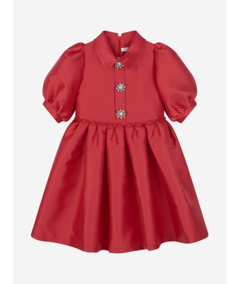 Mama Luma Girls Elegant Brooch Dress in Red la colonne vertébrale