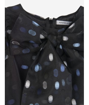 Mama Luma Girls Organza Sleeves Polka Dot Blouse in Navy Pour