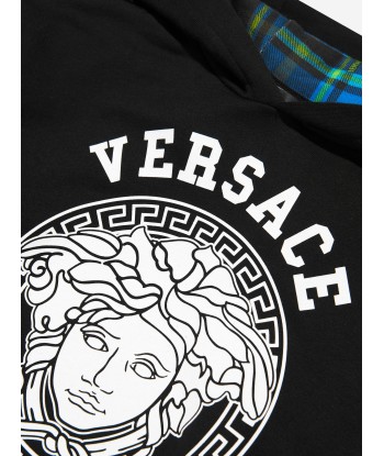 Versace Boys Tartan Sleeve Sweatshirt in Black des créatures d'habitude