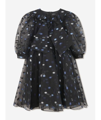 Mama Luma Girls Flared Polka Dot Dress in Navy soldes