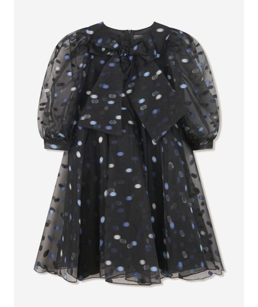 Mama Luma Girls Flared Polka Dot Dress in Navy soldes