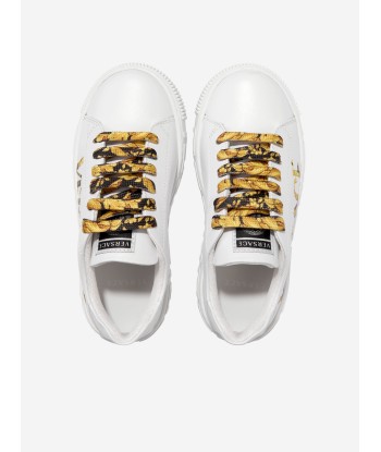 Versace Kids Leather Logo Trainers in White Les êtres humains sont 