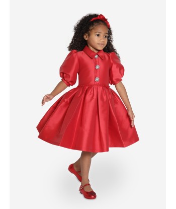 Mama Luma Girls Elegant Brooch Dress in Red la colonne vertébrale