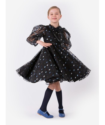 Mama Luma Girls Flared Polka Dot Dress in Navy soldes