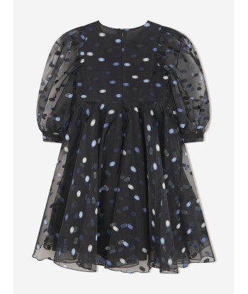 Mama Luma Girls Flared Polka Dot Dress in Navy soldes