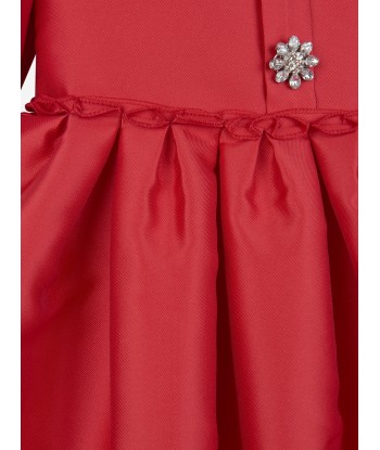 Mama Luma Girls Elegant Brooch Dress in Red la colonne vertébrale