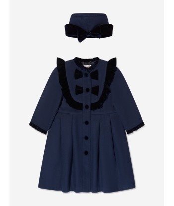 Sarah Louise Girls Coat And Hat Set in Navy des créatures d'habitude