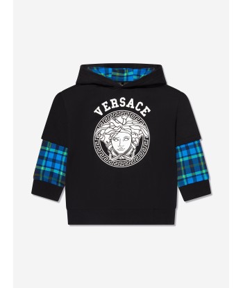 Versace Boys Tartan Sleeve Sweatshirt in Black des créatures d'habitude