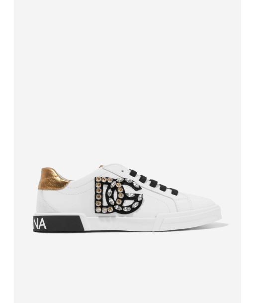 Dolce & Gabbana Girls Leather Logo Trainers in White store