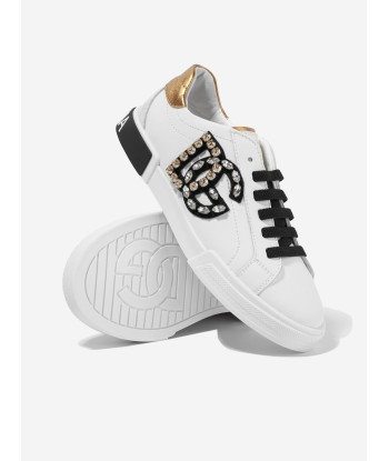 Dolce & Gabbana Girls Leather Logo Trainers in White store