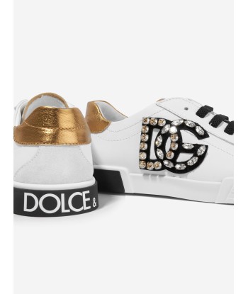 Dolce & Gabbana Girls Leather Logo Trainers in White store