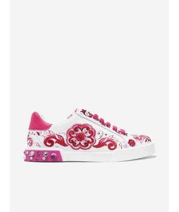 Dolce & Gabbana Girls Leather Portofino Trainers in White pas cher chine