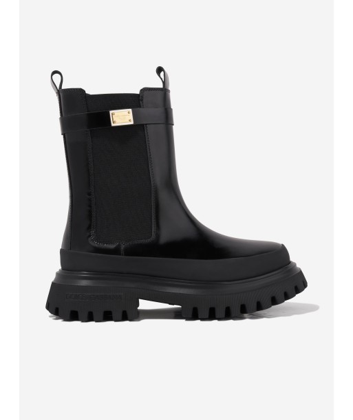 Dolce & Gabbana Girls Leather Logo Tag Boots in Black store