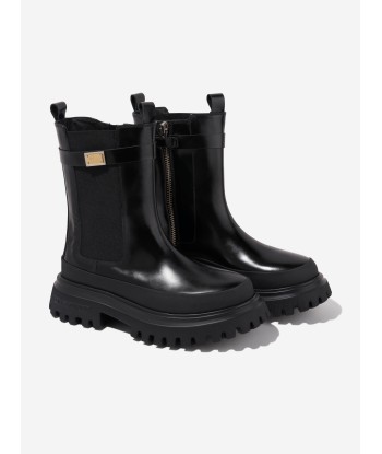 Dolce & Gabbana Girls Leather Logo Tag Boots in Black store