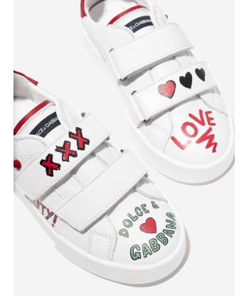 Dolce & Gabbana Girls Leather Velcro Strap Trainers in White Dans la société mordern