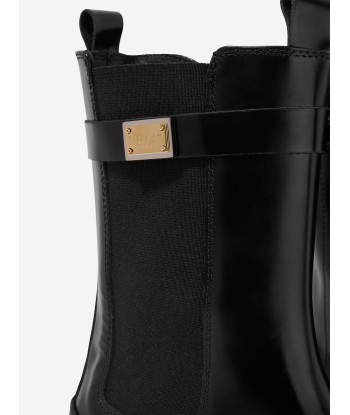 Dolce & Gabbana Girls Leather Logo Tag Boots in Black store