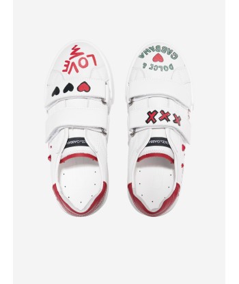 Dolce & Gabbana Girls Leather Velcro Strap Trainers in White Dans la société mordern