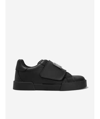 Dolce & Gabbana Boys Leather Velcro Strap Trainers in Black des créatures d'habitude