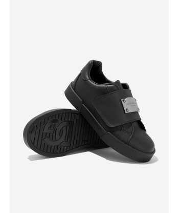 Dolce & Gabbana Boys Leather Velcro Strap Trainers in Black des créatures d'habitude