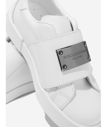 Dolce & Gabbana Boys Leather Velcro Strap Trainers in White 2023