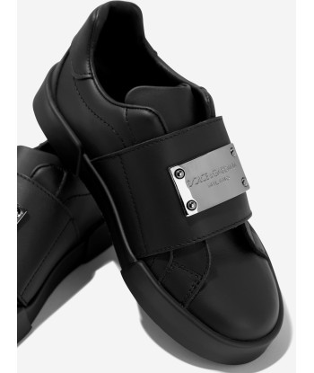 Dolce & Gabbana Boys Leather Velcro Strap Trainers in Black des créatures d'habitude