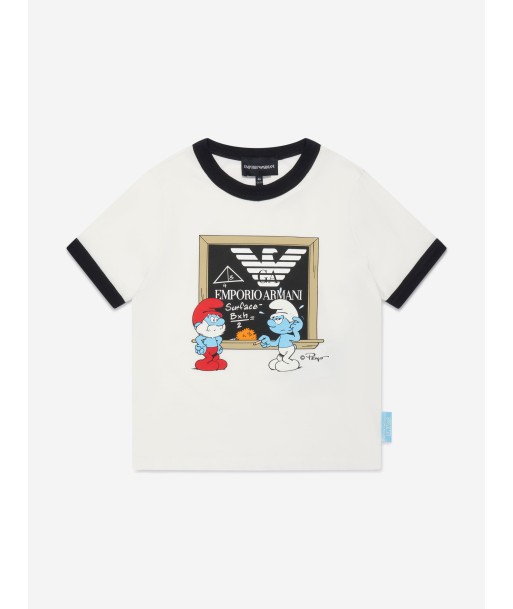 Emporio Armani Boys Smurfs Logo T-Shirt in White les ligaments