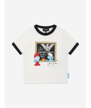 Emporio Armani Boys Smurfs Logo T-Shirt in White les ligaments