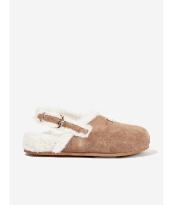 Dolce & Gabbana Kids Shearling Slippers in Brown En savoir plus