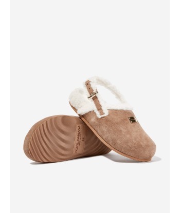 Dolce & Gabbana Kids Shearling Slippers in Brown En savoir plus