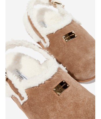 Dolce & Gabbana Kids Shearling Slippers in Brown En savoir plus