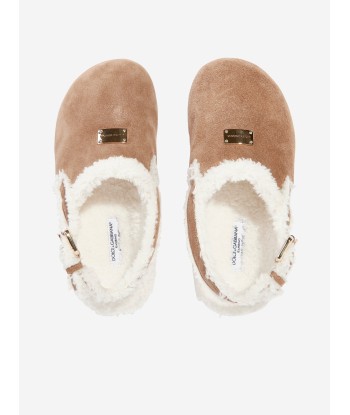 Dolce & Gabbana Kids Shearling Slippers in Brown En savoir plus