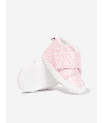 Dolce & Gabbana Baby Girls Leather Logo Pre-Walkers in Pink le concept de la Pate a emporter 