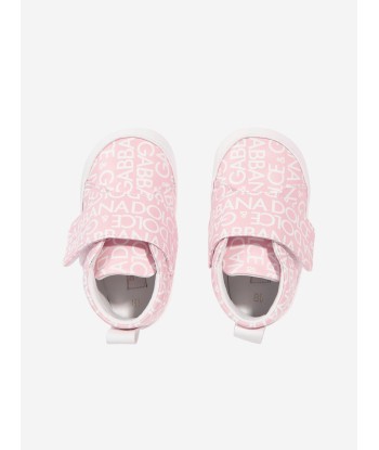 Dolce & Gabbana Baby Girls Leather Logo Pre-Walkers in Pink le concept de la Pate a emporter 