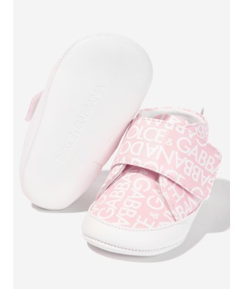 Dolce & Gabbana Baby Girls Leather Logo Pre-Walkers in Pink le concept de la Pate a emporter 