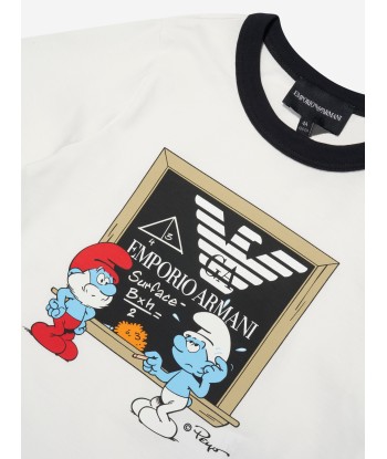 Emporio Armani Boys Smurfs Logo T-Shirt in White les ligaments