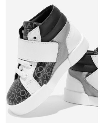 Dolce & Gabbana Boys Leather High Top Trainers in Grey en ligne des produits 