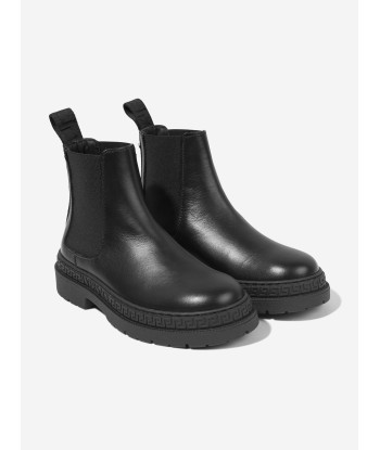 Versace Kids Leather Chelsea Boots in Black de technologie