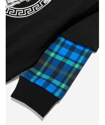 Versace Boys Tartan Sleeve Sweatshirt in Black des créatures d'habitude