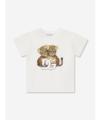 Dolce & Gabbana Baby Boys Leopard Logo T-Shirt in White Livraison rapide