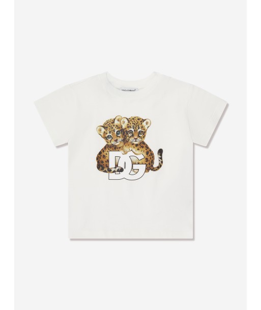 Dolce & Gabbana Baby Boys Leopard Logo T-Shirt in White Livraison rapide