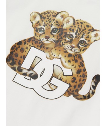 Dolce & Gabbana Baby Boys Leopard Logo T-Shirt in White Livraison rapide