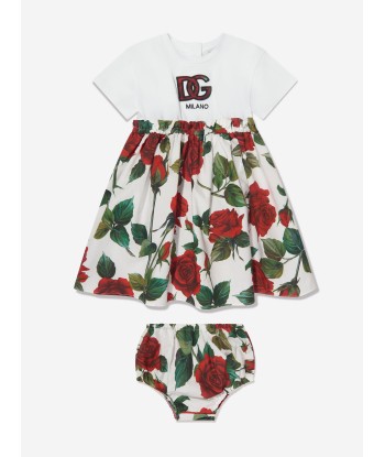 Dolce & Gabbana Baby Girls Rose Logo Dress in White des créatures d'habitude