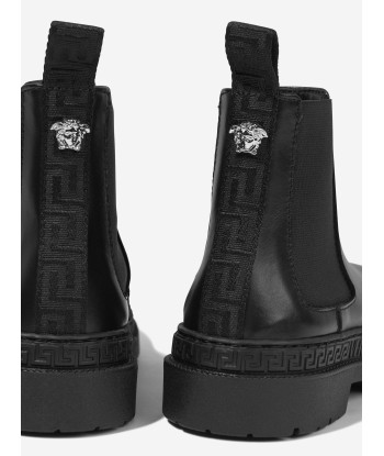 Versace Kids Leather Chelsea Boots in Black de technologie