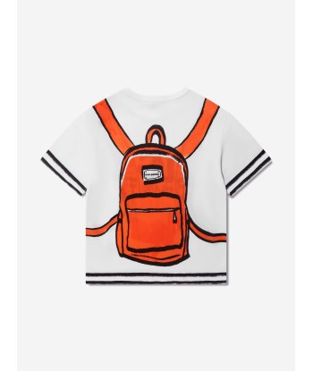 Dolce & Gabbana Boys Backpack Print T-Shirt in White de pas cher